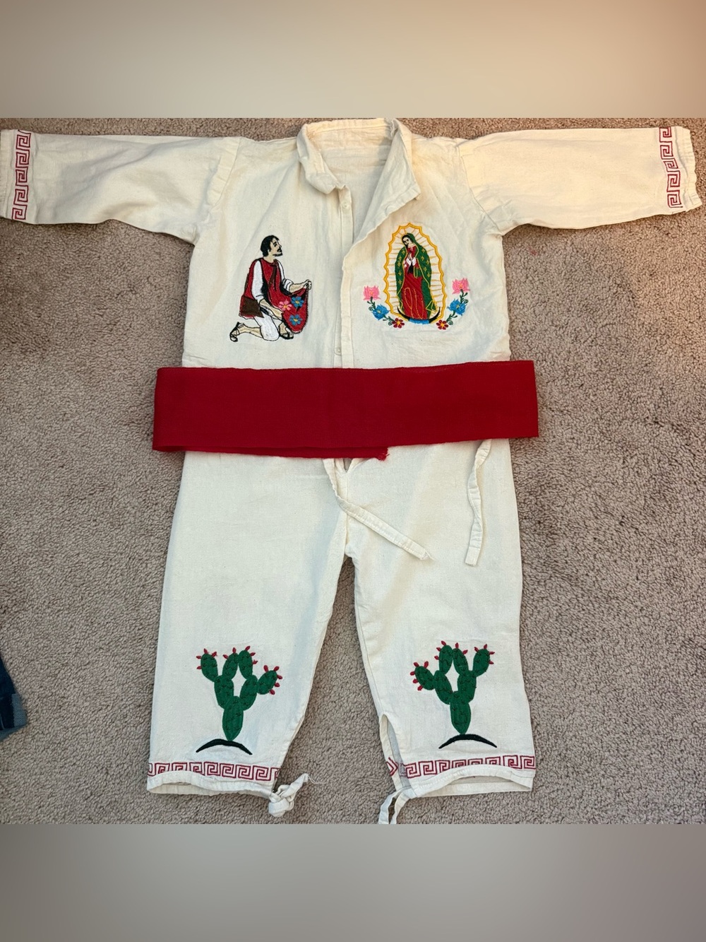 3T Toddler Boy Juan Diego Outfit Kids Cream Traditional with Red Sash